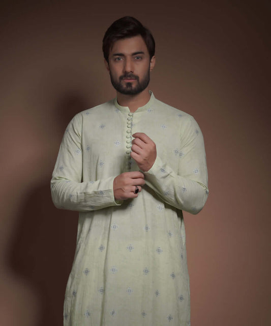 Pastel Mint Cotton Jacquard Kurta