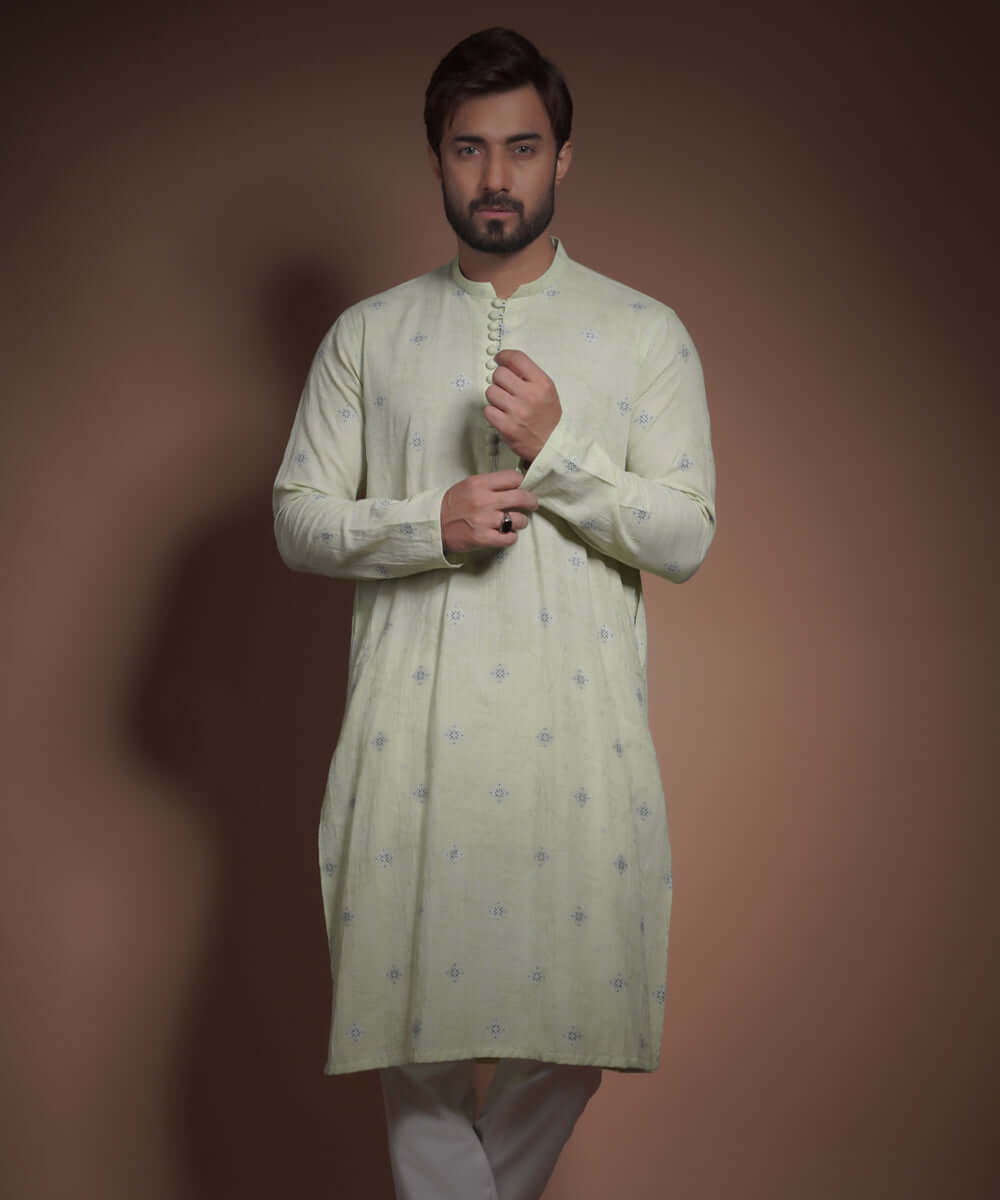 Pastel Mint Cotton Jacquard Kurta