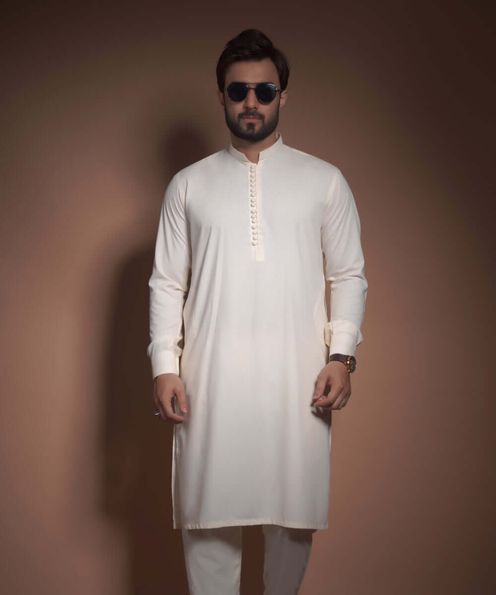 Bosci Cream Cotton/Viscose Blended IronEZ Kurta Pyjama