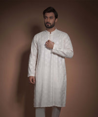 Ivory Floral Rawsilk Kurta Pyjama set