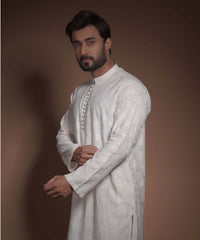 Ivory Floral Rawsilk Kurta Pyjama set