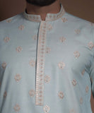 Powder/Chalk Blue Cotton Silk Kurta pyjama set
