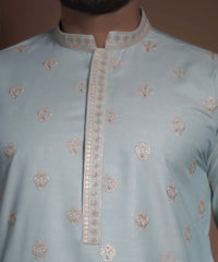 Powder/Chalk Blue Cotton Silk Kurta pyjama set