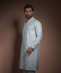 Powder/Chalk Blue Cotton Silk Kurta pyjama set