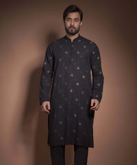 Jet Black Cotton Jacquard Kurta