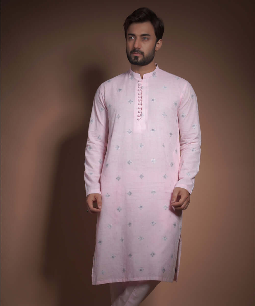 Heavenly Pink Cotton Jacquard Kurta