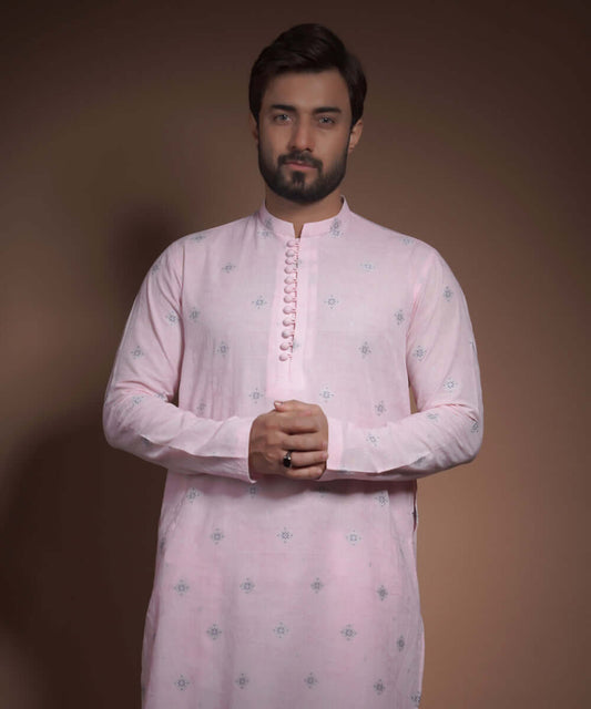 Heavenly Pink Cotton Jacquard Kurta