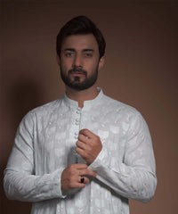 Ash Blue Rawsilk Kurta