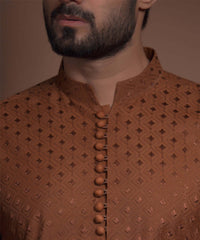 Burnt Sienna/Brown Diamond Textured Kurta