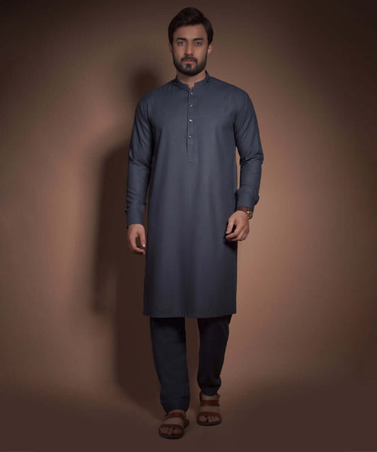 Charcoal Grey/Blue Toned Textured Premium Kurta