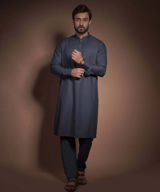 Charcoal Grey/Blue Toned Textured Premium Kurta