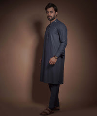 Charcoal Grey/Blue Toned Textured Premium Kurta