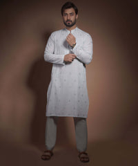 Ice Blue Cotton Jacquard Kurta