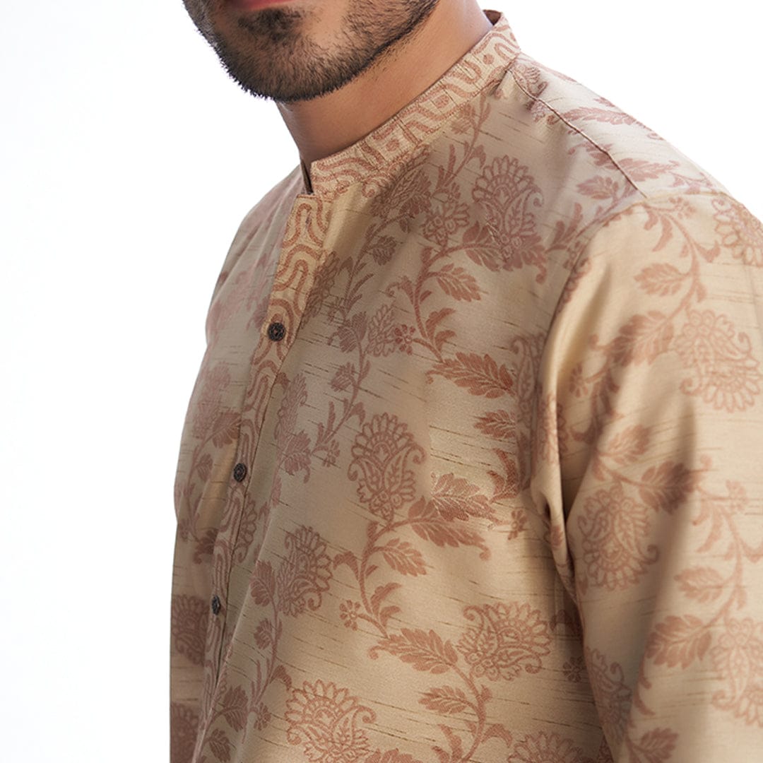 Almond Cotton Brocade Kurta