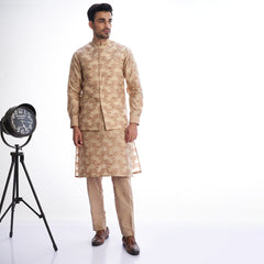 Almond Cotton Brocade Kurta