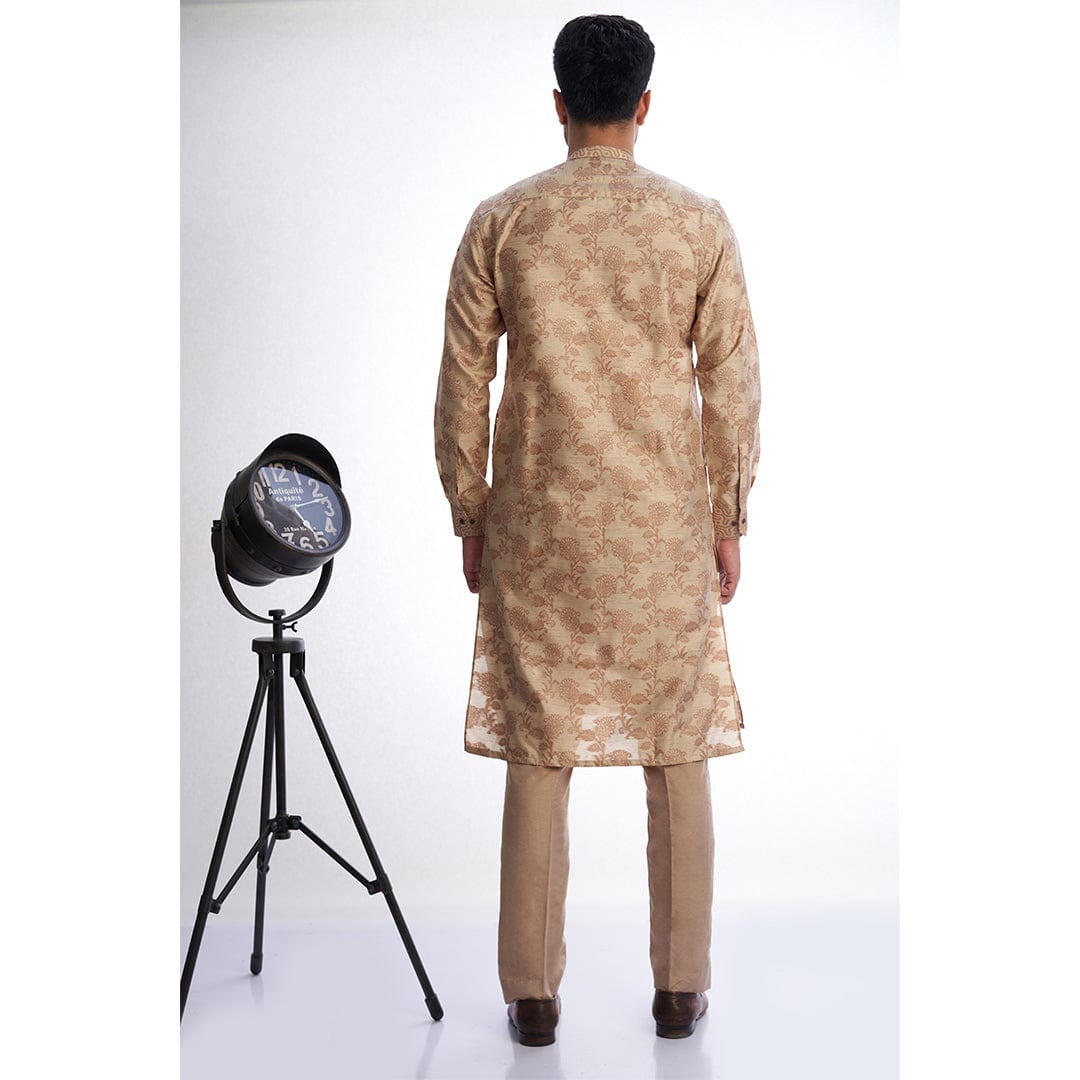 Almond Cotton Brocade Kurta