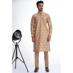 Almond Cotton Brocade Kurta