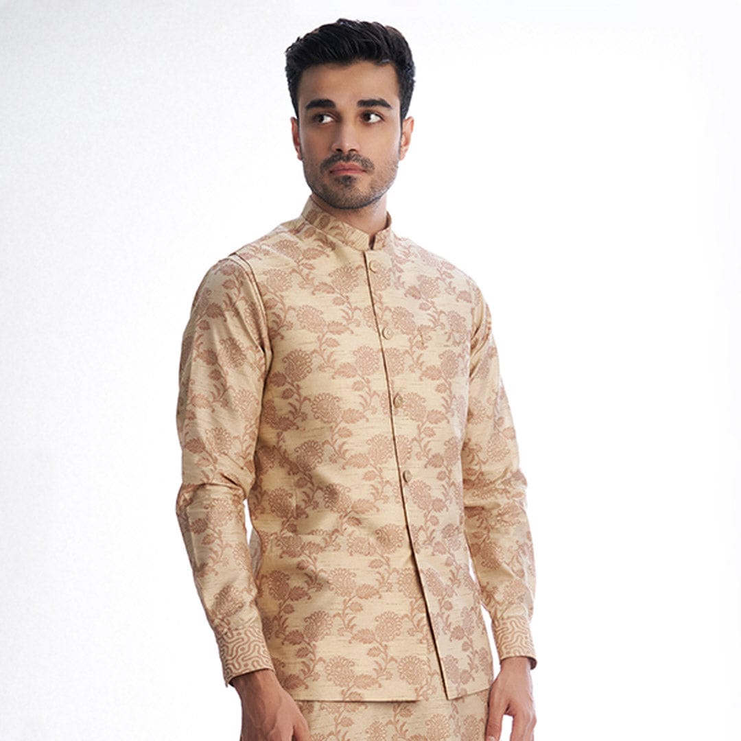 Almond Cotton Brocade Kurta