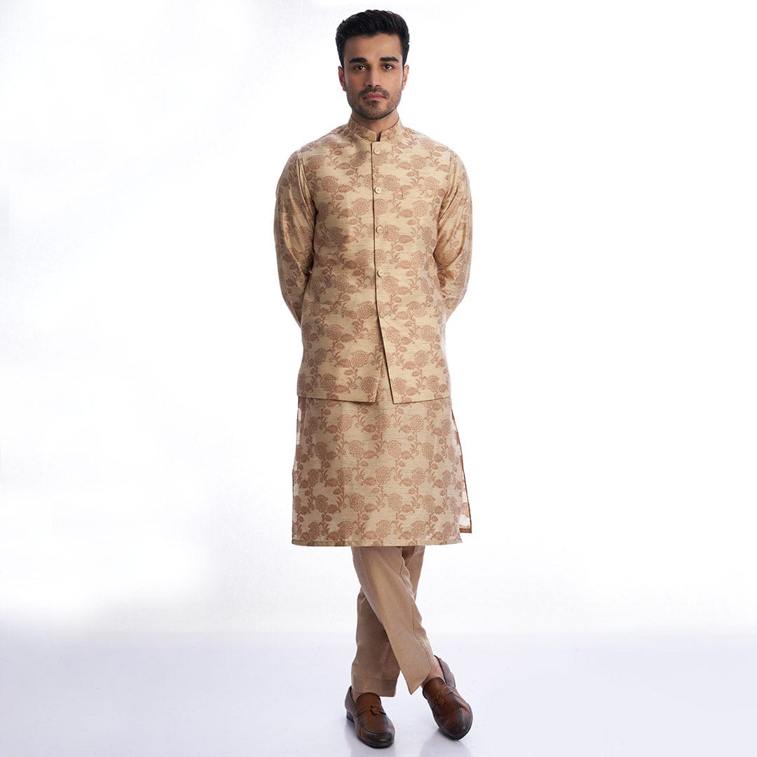 Almond Cotton Brocade Kurta