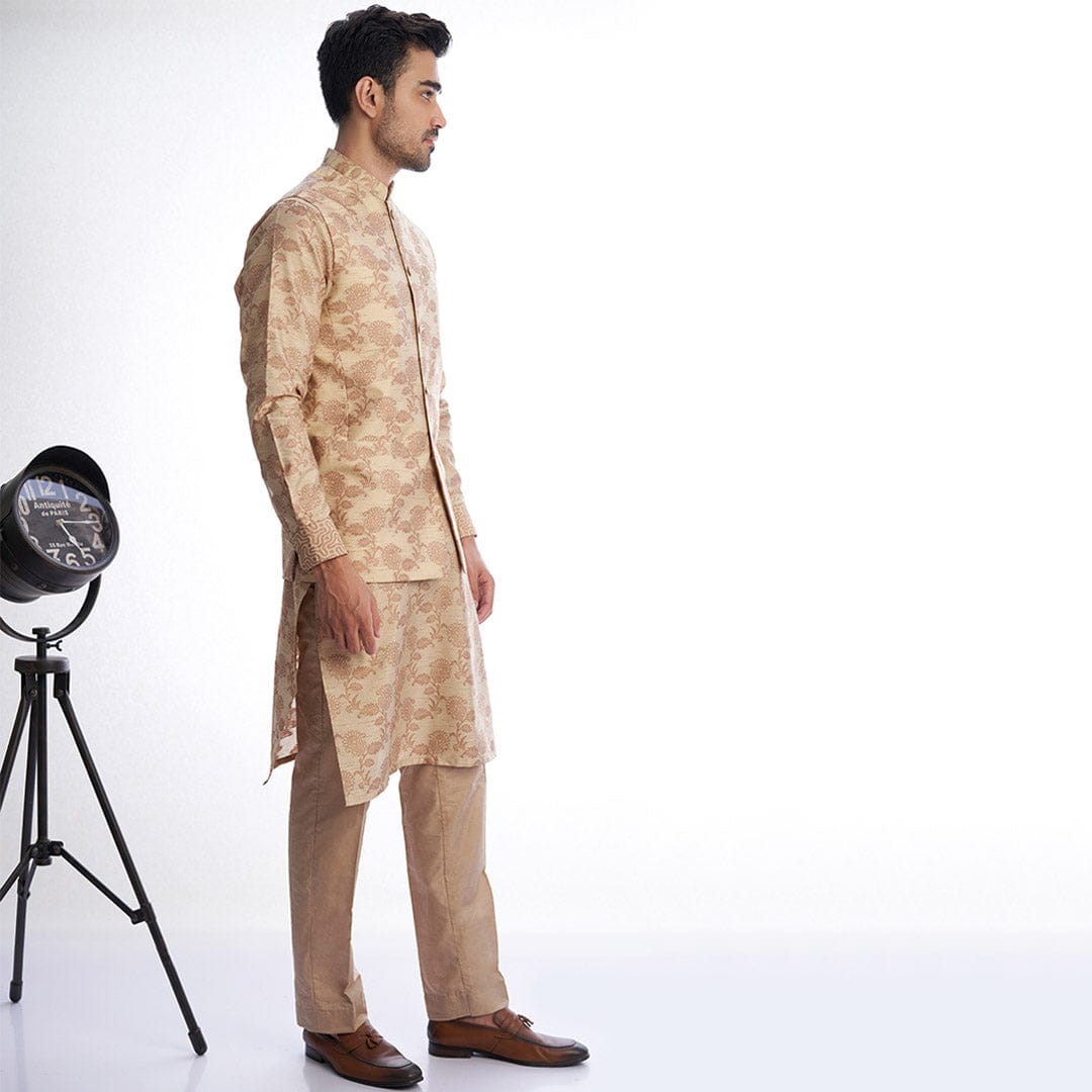 Almond Cotton Brocade Kurta