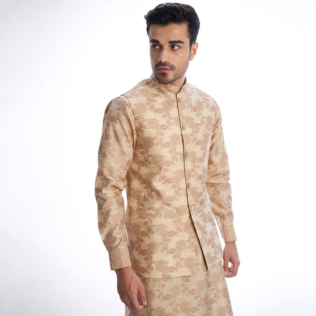 Almond Cotton Brocade Kurta