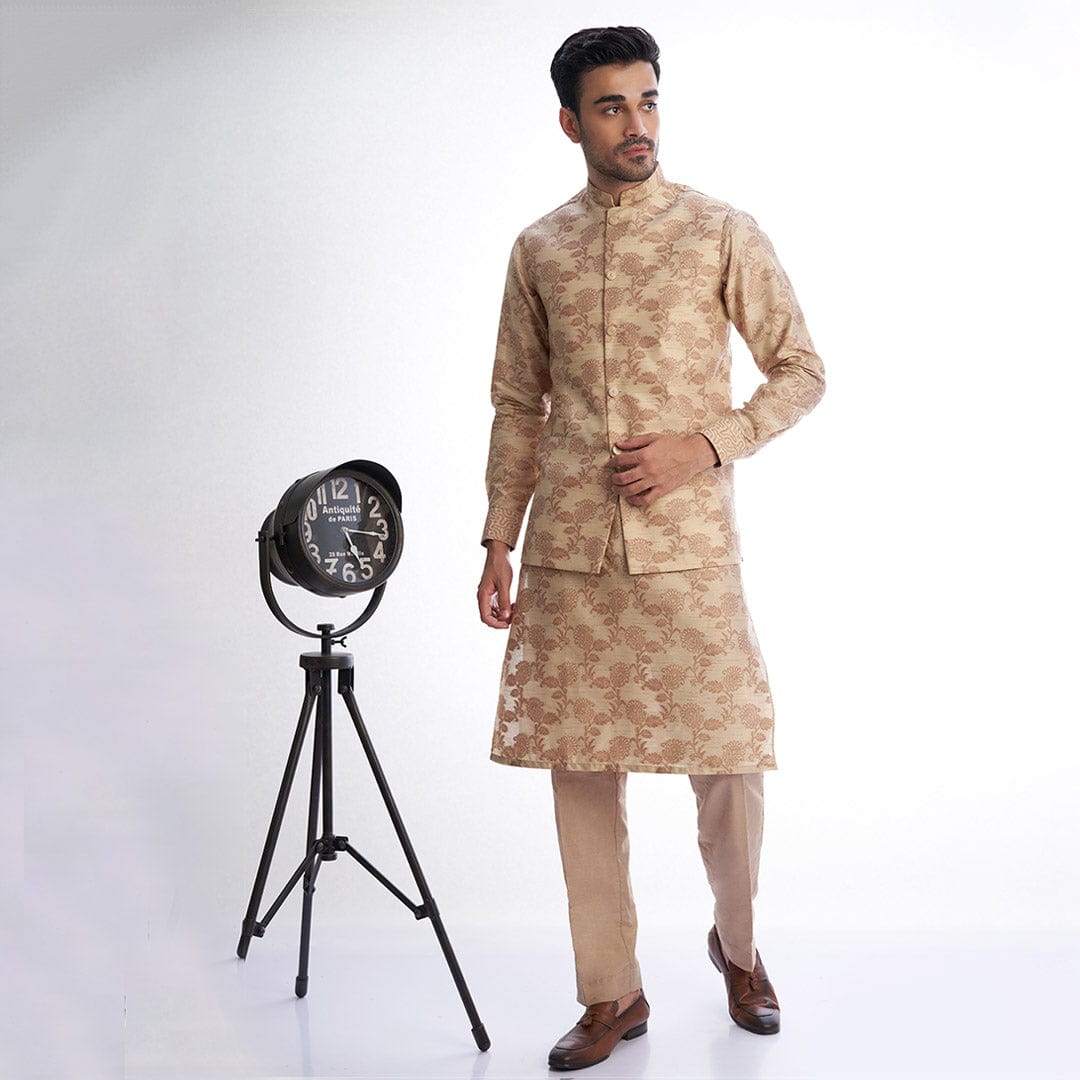 Almond Cotton Brocade Kurta