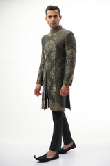 Black & Grey Brocade Sherwani