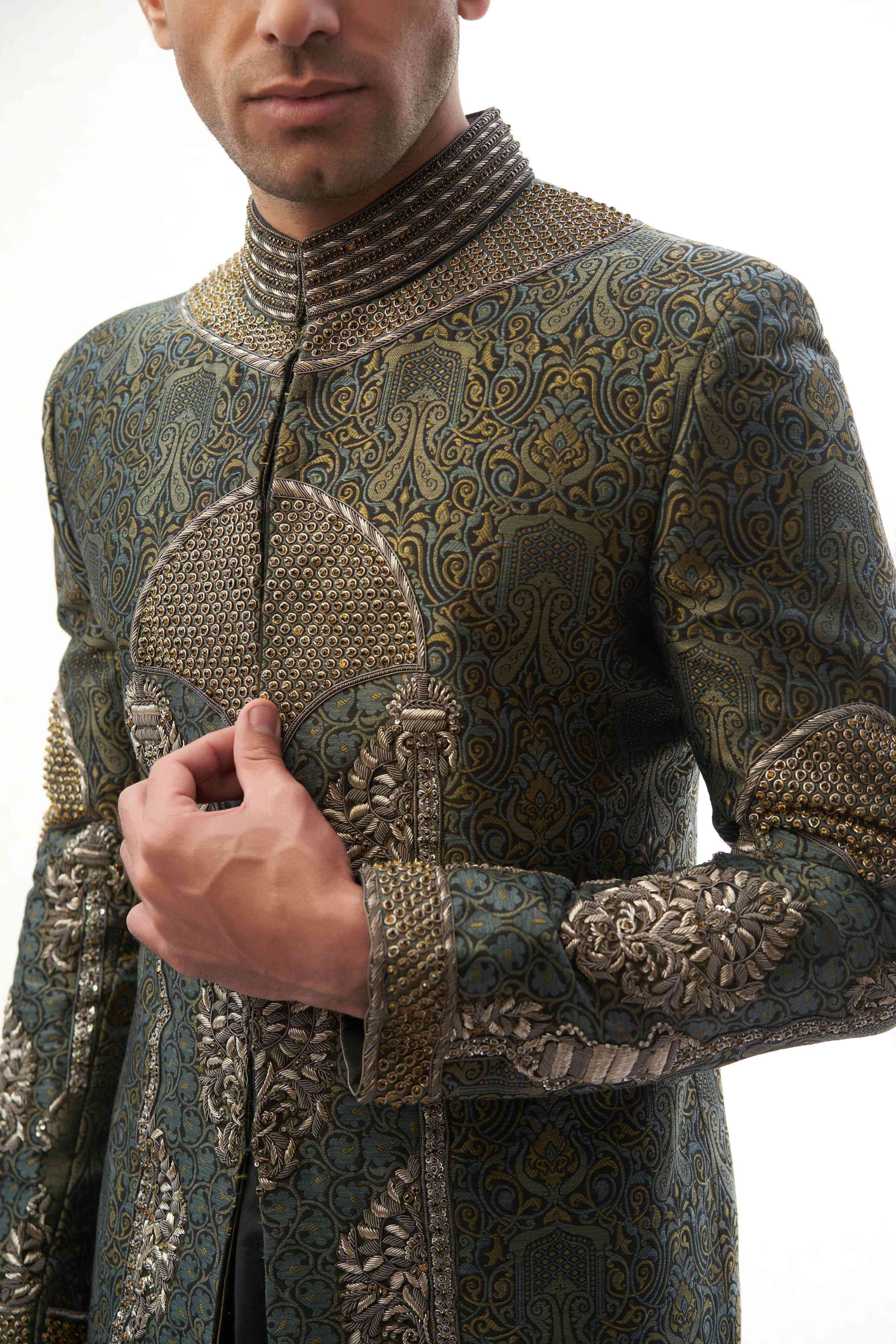 Black & Grey Brocade Sherwani