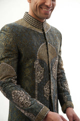 Black & Grey Brocade Sherwani