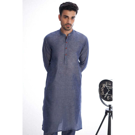 Blue Tensil Linen Kurta Pyjama for Mens