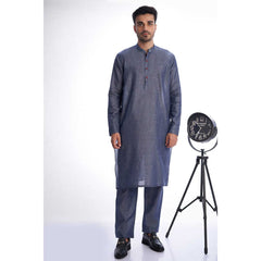 Blue Tensil Linen Kurta Pyjama for Mens