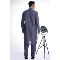 Blue Tensil Linen Kurta Pyjama for Mens