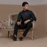 Sooch'2026 - Jet Black Mirror Sequin Waistcoat with Kurta & Pyjama Set