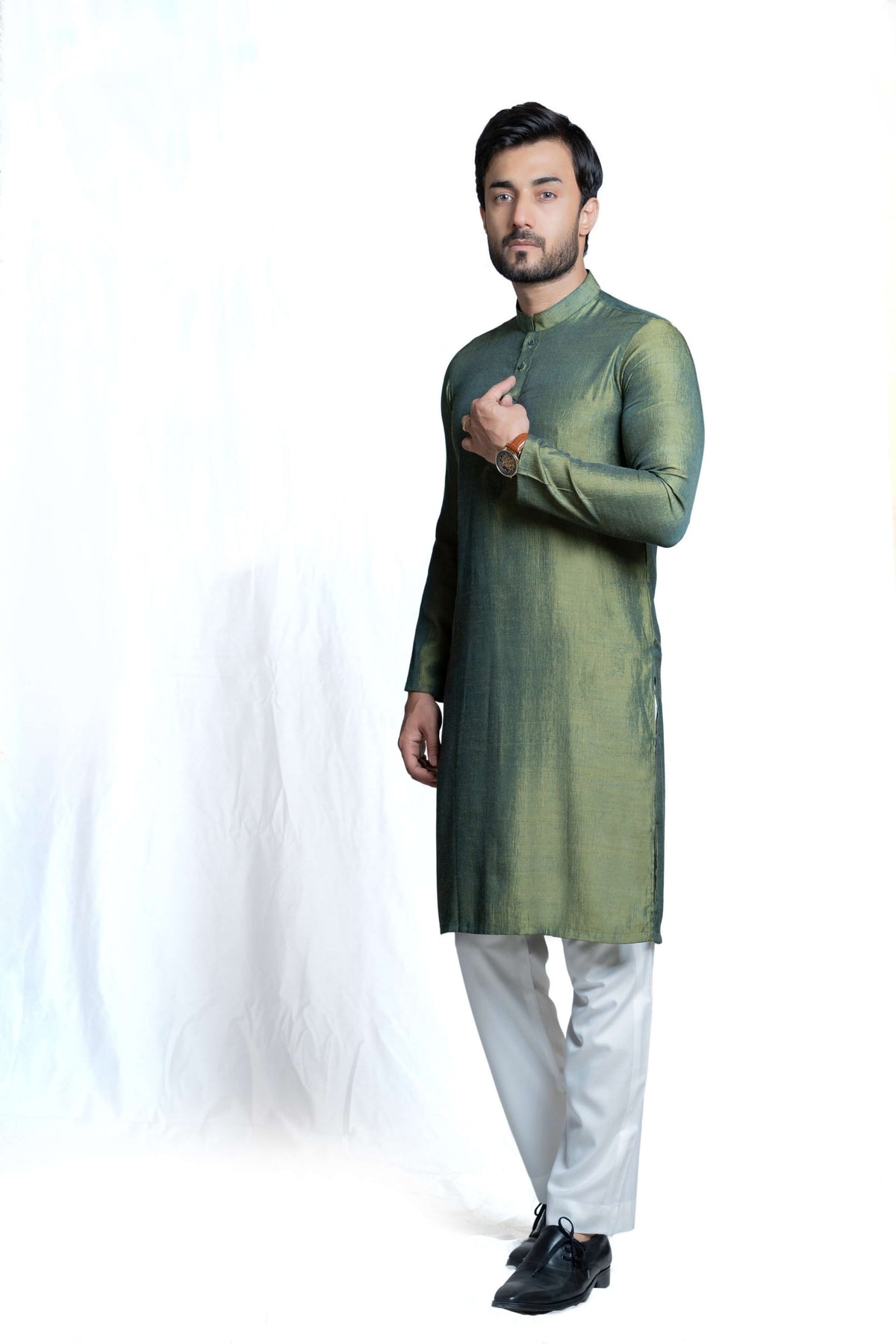 Classic Green Kurta with White Pyjama