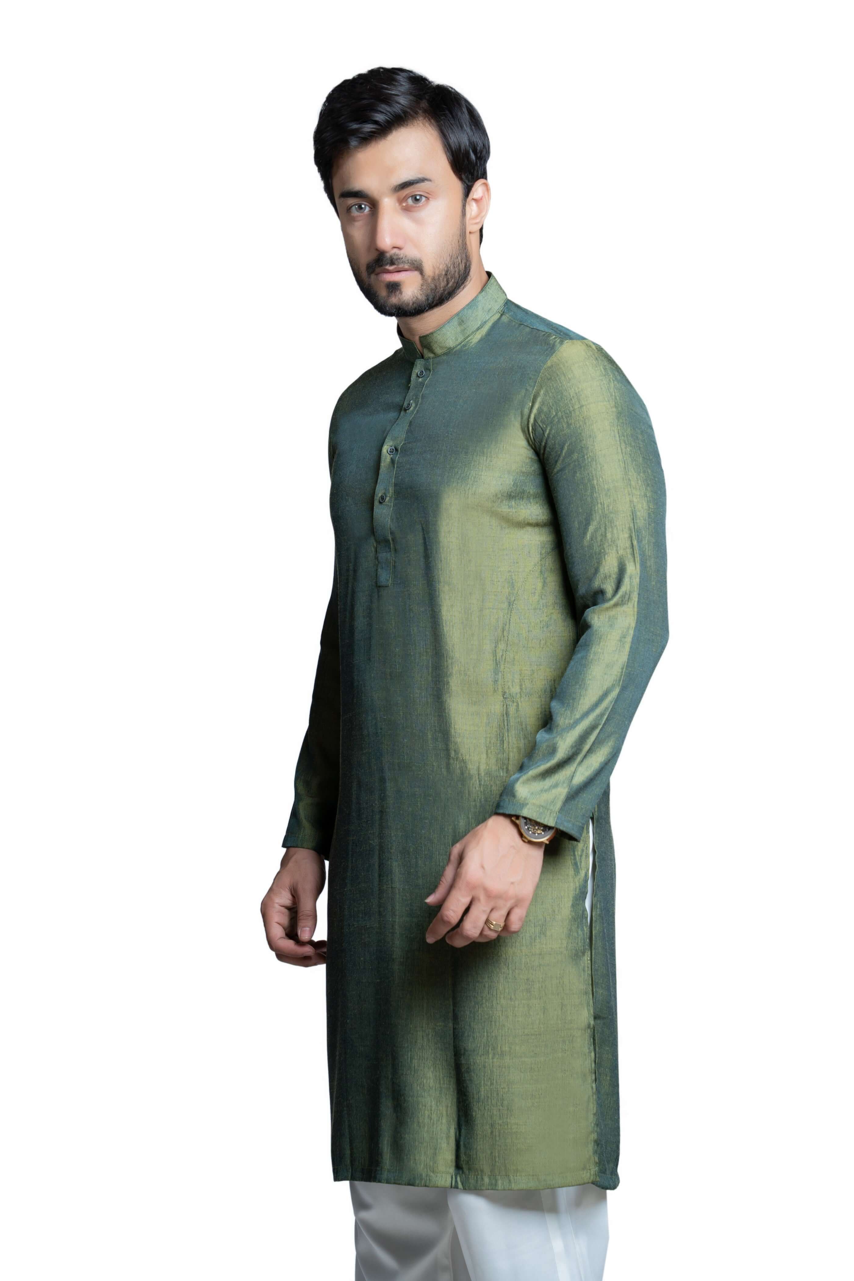 Classic Green Kurta with White Pyjama