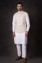 Cream Embroidered Waistcoat Set  for men