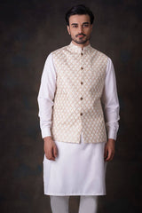 Cream Embroidered Waistcoat Set  for men