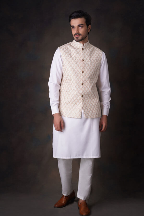 Classic Cream All Embroidered Waistcoat Set | Arsalan Iqbal – The house ...