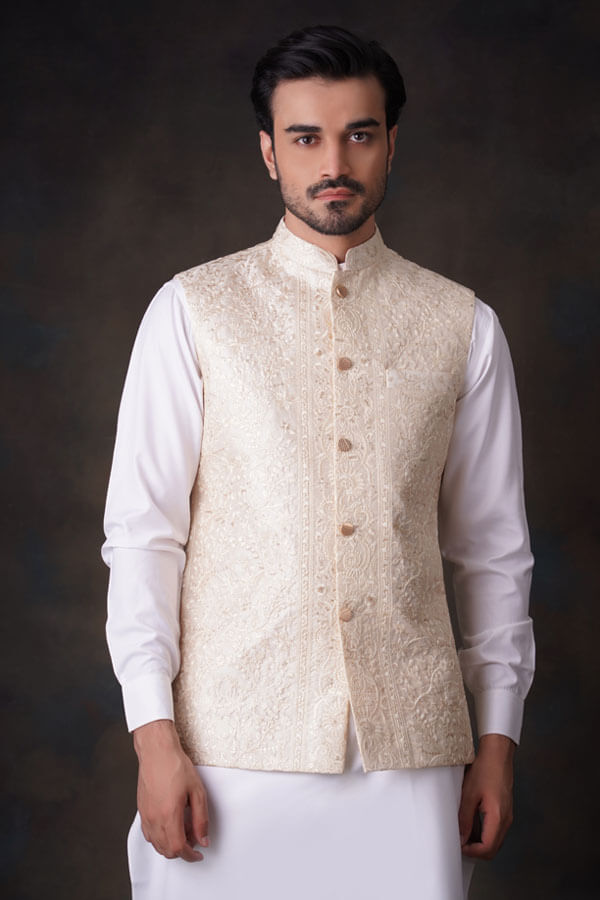  Cream and Gold Embroidered Waistcoat 