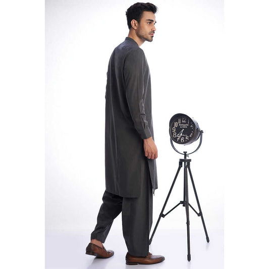 Dark Grey Textured Mens Shalwar Kameez 