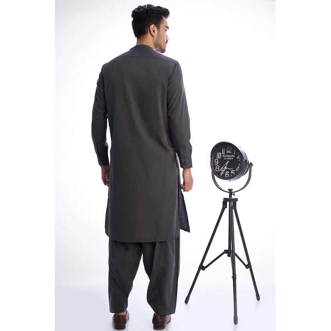 Dark Grey Textured Mens Shalwar Kameez 