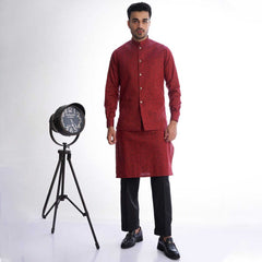 Dark Red Cotton Mens Kurta