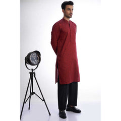 Dark Red Cotton Mens Kurta