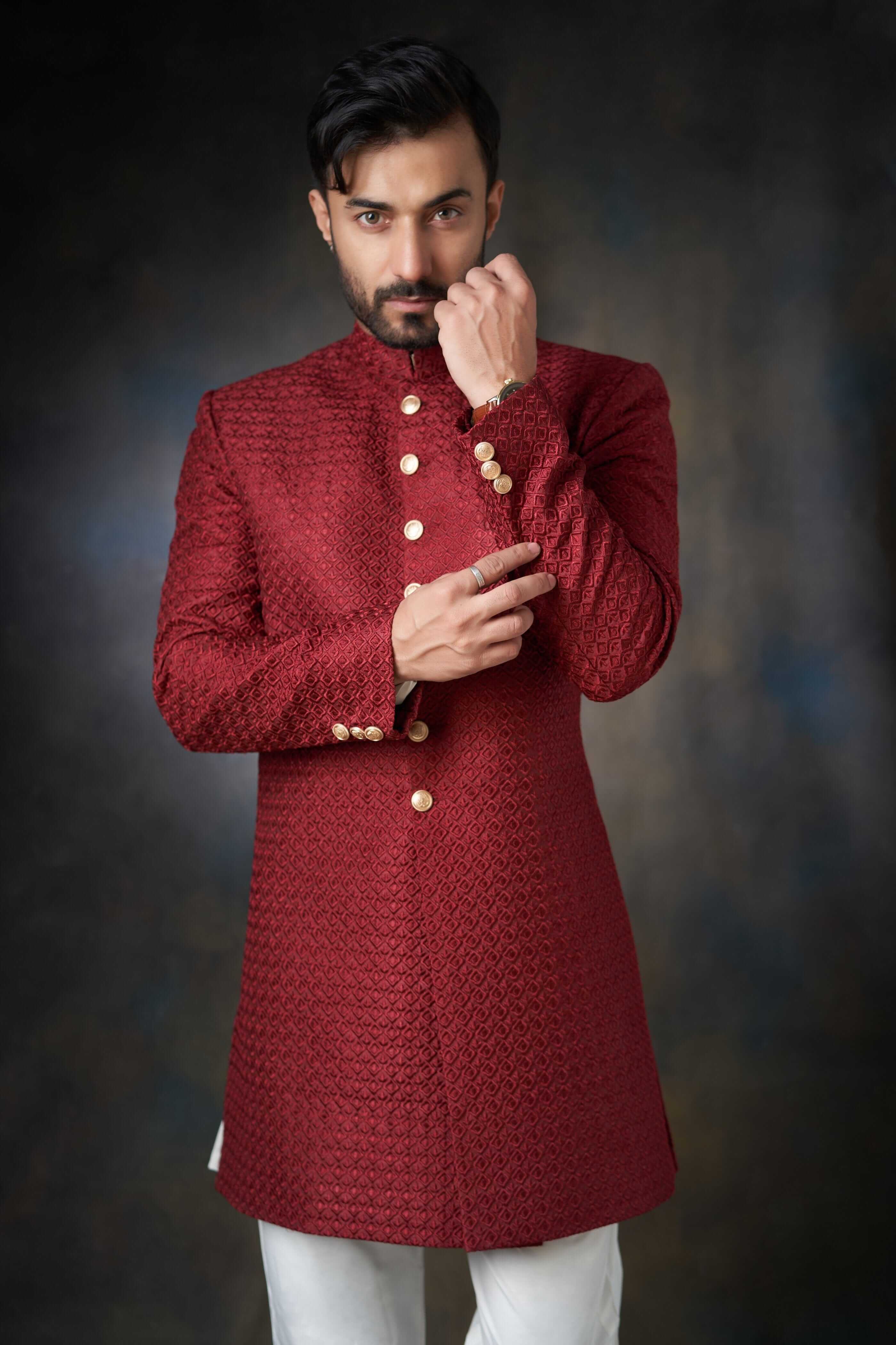 Deep Maroon Short Length mens  Sherwani