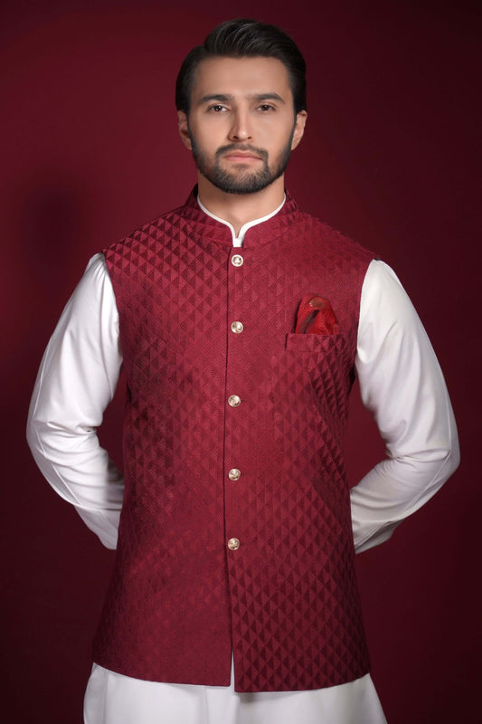 Deep Maroon Waistcoat Kurta Set for Men