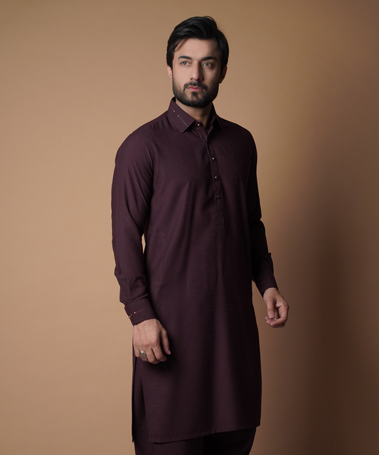 Deep Maroon Shalwar Kameez - Traditional Men's Outfit