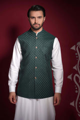 Emerald Green Diamond  Waistcoat Kurta Set