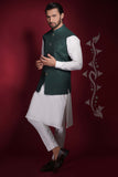 Emerald Green Diamond  Waistcoat Kurta Set