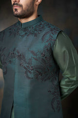 Emerald Green Embroidered Waistcoat for Men