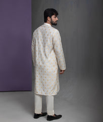 Ivory Cotton Jacquard with Gold motifs Kurta Pyjama